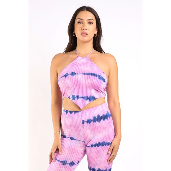 Unbranded Tops - Women Tie Dye Printed Rib Halter Top and Matching Legging 2 piece Sets Sexy Cute